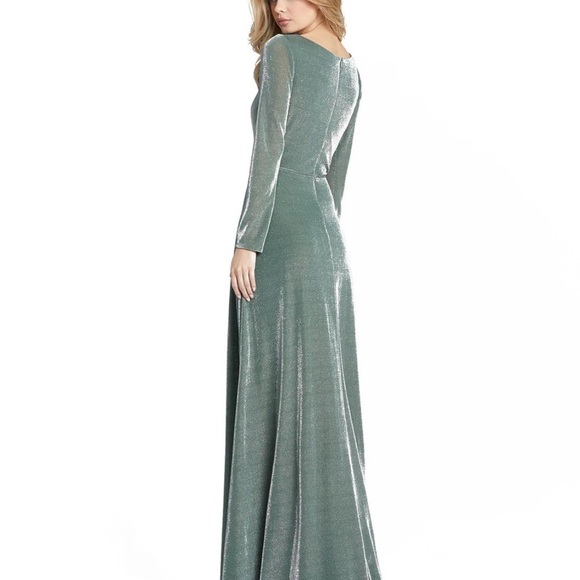 Mac Duggal 49088 NWT LONG SLEEVE FAUX WRAP A LINE GOWN - Picture 2 of 6